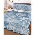 thumbnail image 3 of Quilts Twin-XL Size Bedding Set, Blue Coastal Lightweight Quilted Comforter, Nautical Starfish Coral Jellyfish Shell Sea Reversible Bedspread Coverlet with Pillow Covers for All Season, 68" x 98", 3 of 7