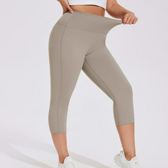 LEKWK Womens Plus Size Leggings High Waisted Tummy Control Soft Capri Leggings Stretchy Gym Fitness Yoga Leggings Pockets Athletic Workout Tights