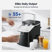 SIMZLIFE Countertop Nugget Ice Maker 33Lbs/24H, 5-Min Ice Cycle, Self-Cleaning, Portable Ice Machine with Basket & Scoop, Black