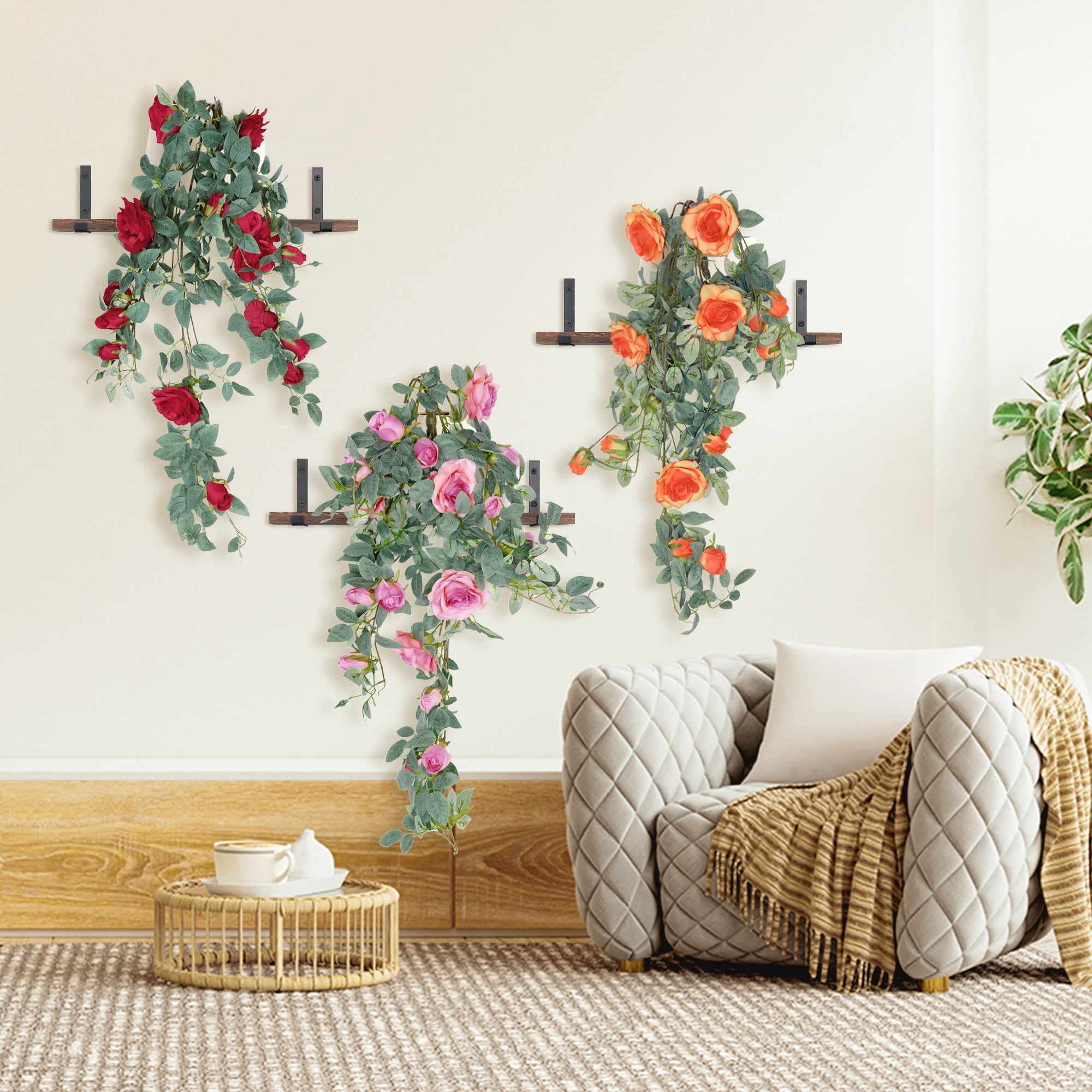 Unique Bargains Artificial Hanging Flower Fake Hanging Rose Plants Plastic Flower Red