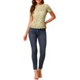 thumbnail image 3 of MODA NOVA Junior's Scalloped Trim Short Shirred Sleeves Sheer Floral Lace Blouse Green S, 3 of 7