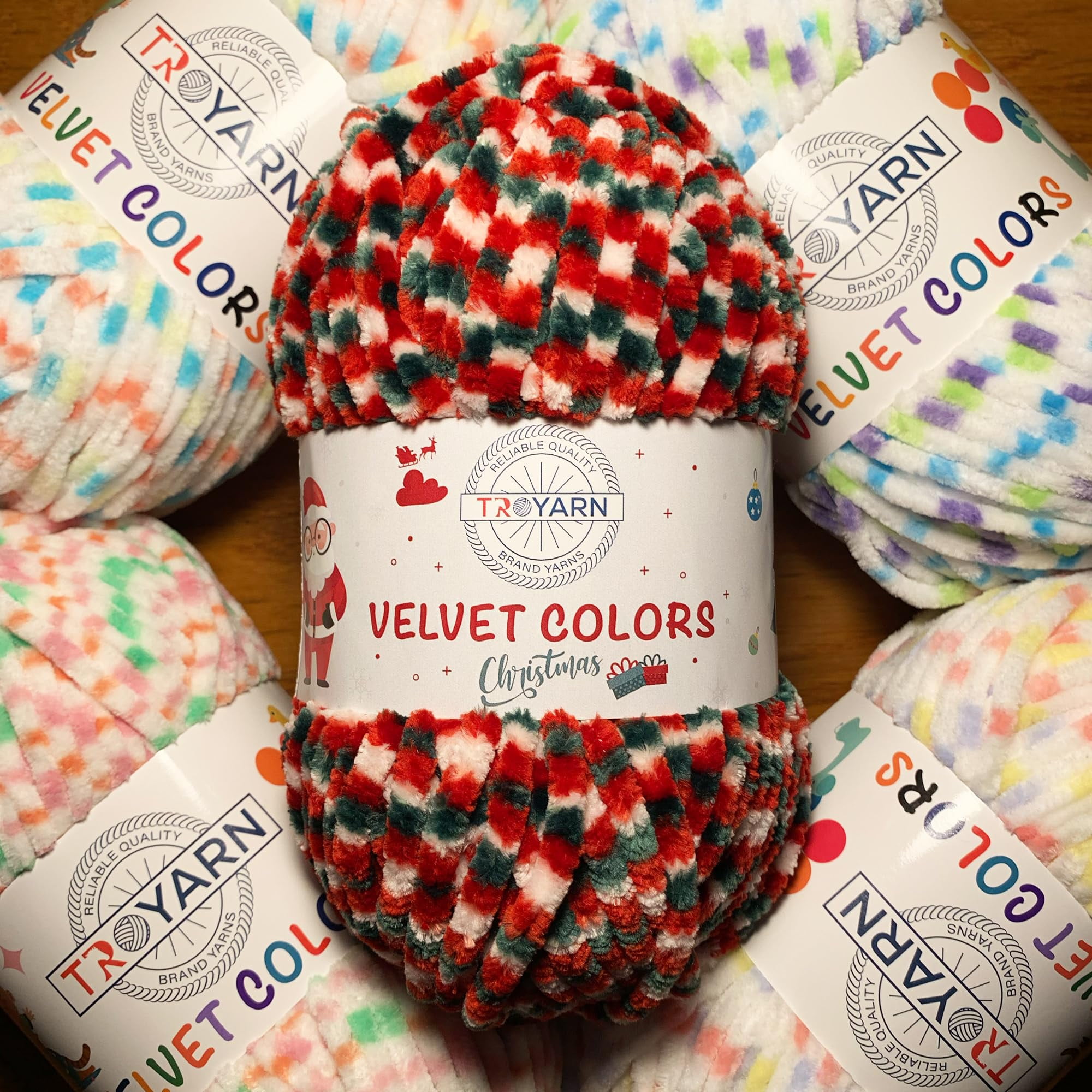 Troyarn Velvet Colors (3- Skeins Pack) Chenille Baby Blanket Yarn Amigurumi Yarn for Crocheting and Knitting Super Bulky 3x100 gr (3x131 yds) (10250 - Christmas, 3 Skein)