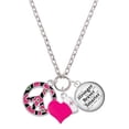 thumbnail image 1 of Delight Jewelry Silvertone Large Hot Pink Cheetah Print Peace Sign - Hot Pink Heart Nurse Strong Zoe Necklace, 1 of 4