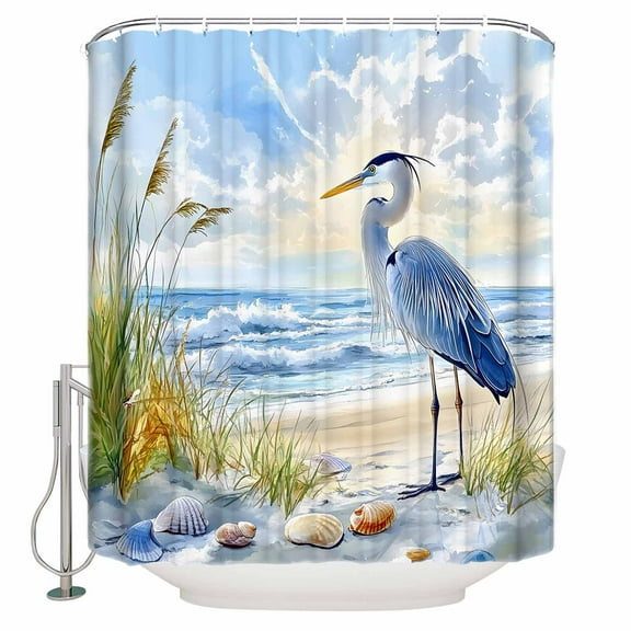 Extra Long Shower Curtain 72x96 Inch, Coastal Birds Shower Curtain Waterproof Bathroom Decor Blue Sky Heron Seabird Tropical Beach Fabric Bath Curtain Set Accessories with Hooks