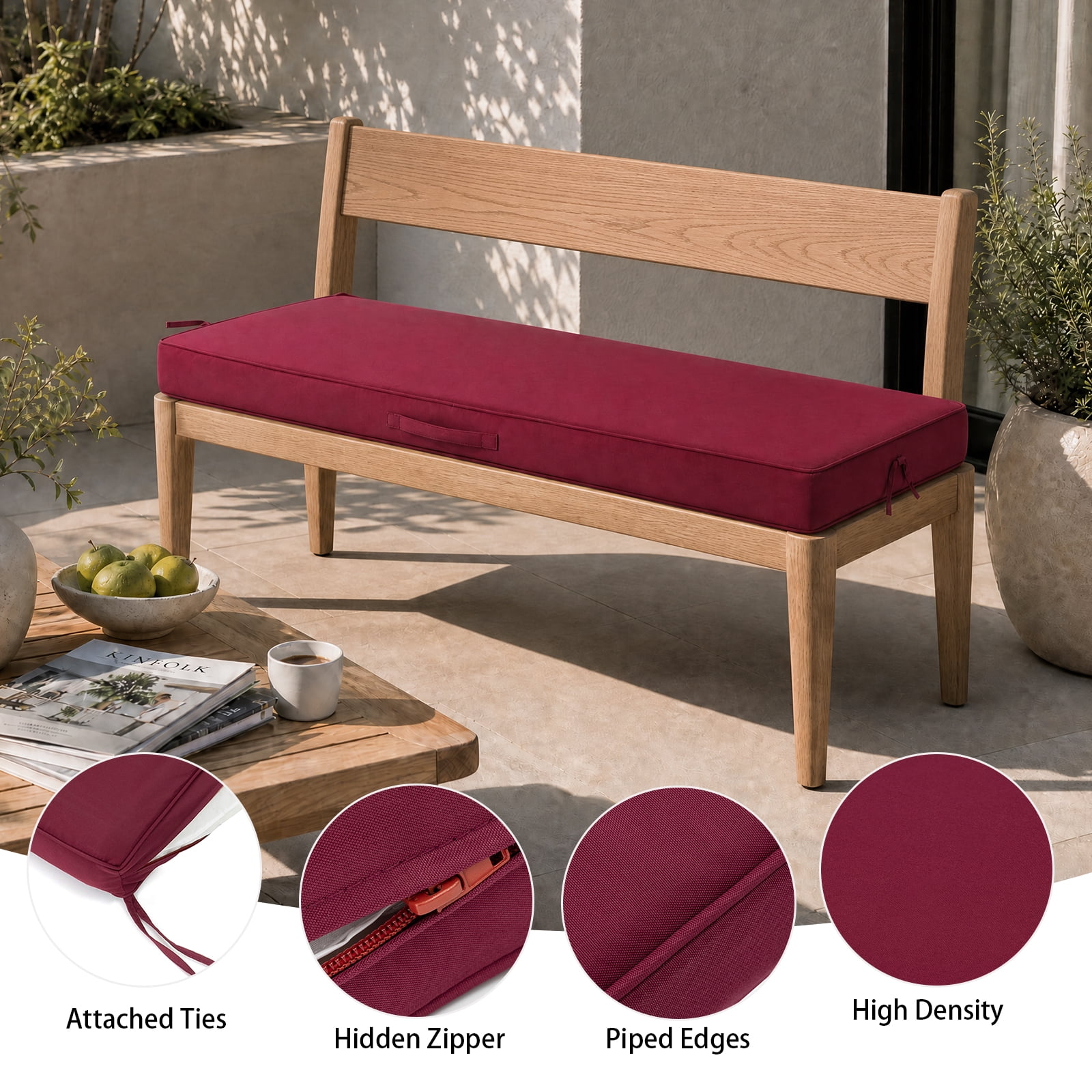 YEERSWAG 48x18x3 inch Outdoor Chair Cushions Bench Cushion Patio Chair Cushions Non Slip Removable Anti-fading Water Resistant Garden Loveseat Cushion with Handle
