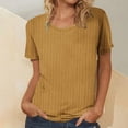 thumbnail image 4 of Womens Basic T-Shirts Rib Knit Short Sleeve Tops Solid Crewneck Tees Shirt Fashion Summer Tunic Top, 4 of 6