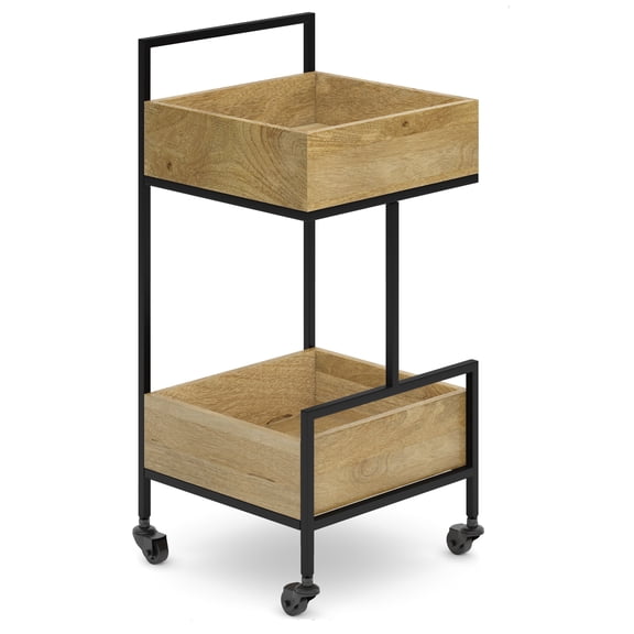 Simpli Home Hobbs SOLID MANGO WOOD Industrial Contemporary 16 inch Wide Bar Cart in Natural