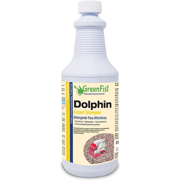 Dolphin Carpet Extractor Odor & Stain Remover Shampoo ( Concentrated )Deep Cleaner and Deodorizer[ Any Rug, Upholstery or Carpet Machine] Unscented Formula, 1 Quart Bottle