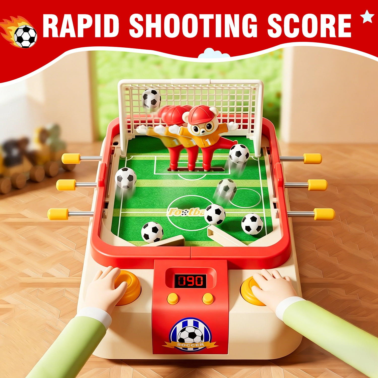 Kids Desktop Soccer Game Machine with Moving Goalkeeper, Scoreboard & Sounds – Interactive Football Toy for Boys & Girls Ages 3+（RED）