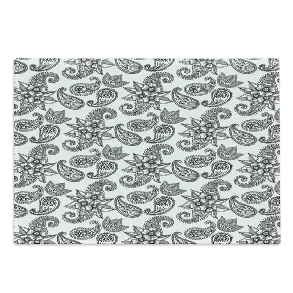 Ethnic Cutting Board, Paisley Inspired Continuous Pattern of Monochrome Floral Repetitive Design, Decorative Tempered Glass Cutting and Serving Board, in 3 Sizes, by Ambesonne