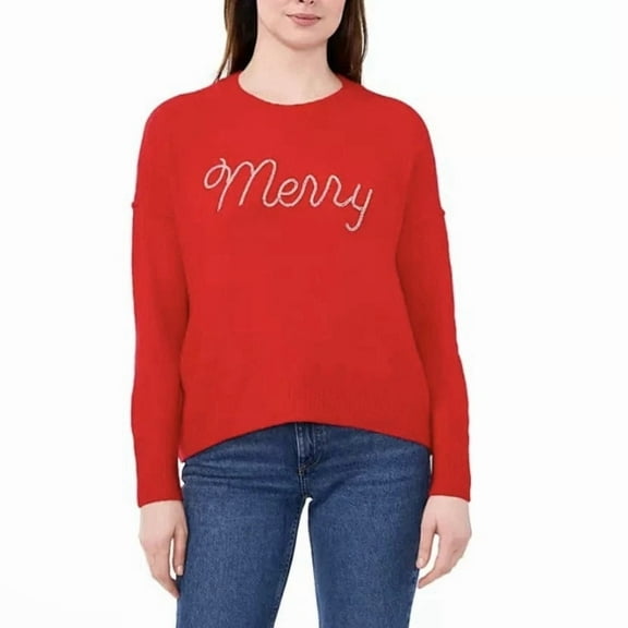 Vince Camuto Women's Red Merry Logo Holiday Sweater Sweatshirt Size Medium