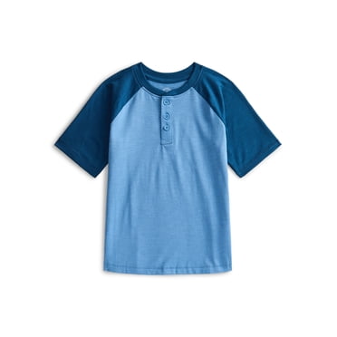 Wonder Nation Boys Raglan Henley T-Shirt with Short Sleeves, Sizes 4–18 & Husky