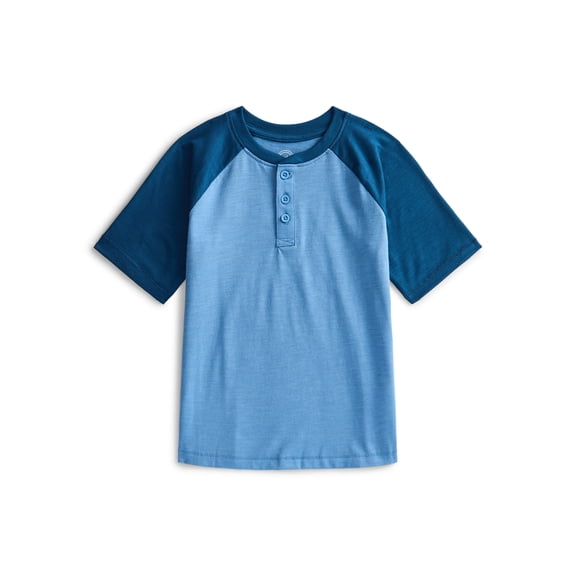 Wonder Nation Boys Raglan Henley T-Shirt with Short Sleeves, Sizes 4–18 & Husky