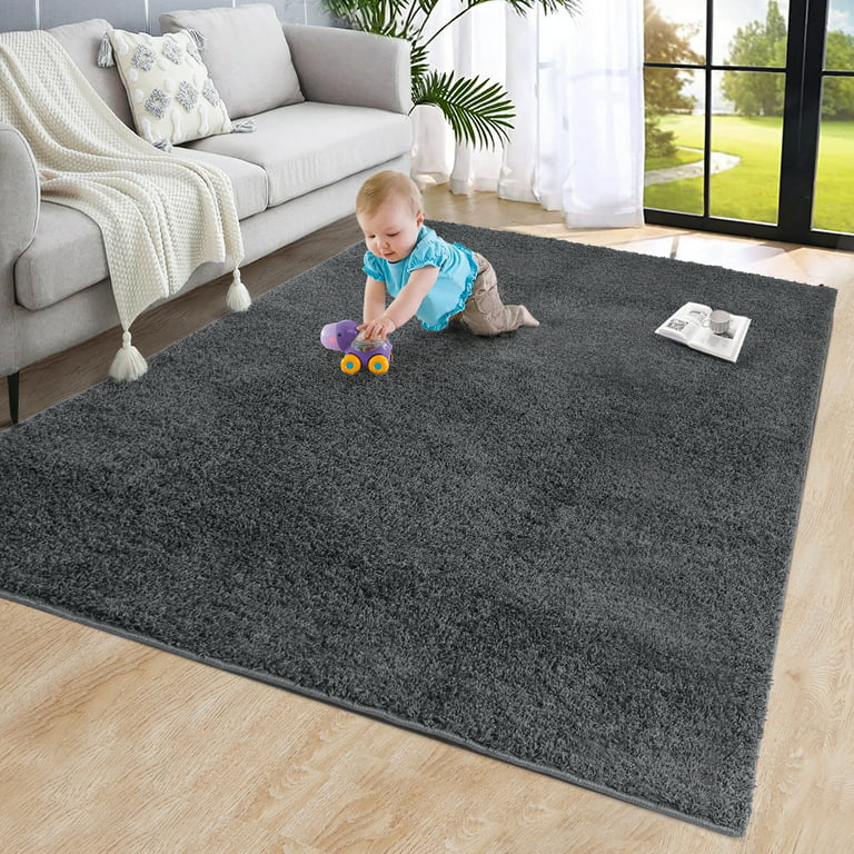 Wool Carpet Non-woven Bottom 100% polypropylene 1300g Fleece 1.2 inch Wool  Height Modern Area Rug Large Floor Mat and Rug for Living Room Dark Gery  5'*8' 