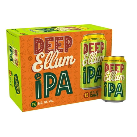Deep Ellum Brewing Deep Ellum IPA Craft Beer, 12 fl oz, 12 Pack Cans, 7% ABV