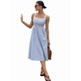 thumbnail image 5 of Women'S Maxi Striped Dress Summer Sleeveless Square Neck Smocked A Line Flowy Spring Vacation Sundress Blue L, 5 of 10