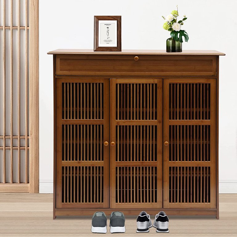 WhizMax Rattan Entryway Shoe Cabinet, Shoe Storage Organizer with Hidden  Drawers and Open Shelves, Shoe Rack Storage Cabinet for Entryway, Entrance