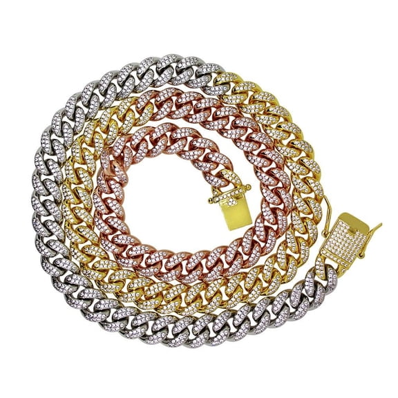 3 Tone Cuban Link 10MM Bling Bling CZ Chain