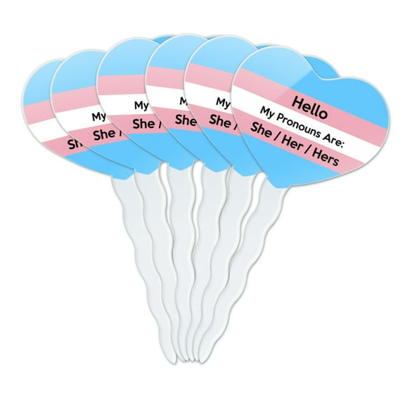 My Pronouns Are She Her Hers Gender Identity Heart Love Cupcake Picks Toppers Decoration Set of 6
