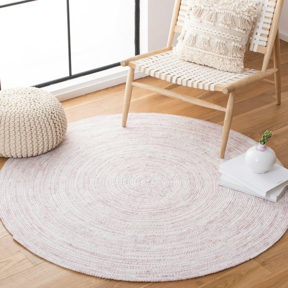 SAFAVIEH Braided Bernica Solid Polyester Reversible Area Rug, Ivory/Pink, 6' x 6' Round