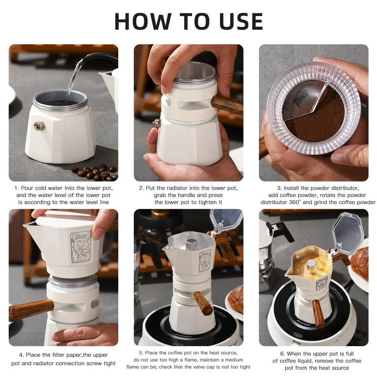 Bincoo Moka Pot Espresso Maker, Stovetop Espresso Moka Pot 6 Espresso Cups  - 10 oz, Italian Aluminum Coffee Maker for Mocha