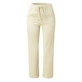 thumbnail image 4 of CAICJ98 Women Athletic Work Woman Yoga Straight Leg, Womens Pants Casual Cotton And Linen Solid Drawstring Elastic Waist Lounge Pants And Jogger Beige,XL, 4 of 5
