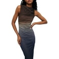 thumbnail image 5 of Cenuakty Women´s Bodycon Long Dress Sleeveless Round Neck Gradient Print Ruched Tank Dress Beachwear, 5 of 9