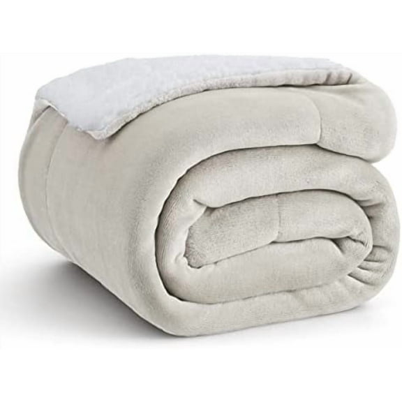 GentleSoft Sherpa Fleece Throw Blanket Twin Size for Couch - Thick and Warm Throw for Women and Men, Soft Fuzzy Plush Twin Blanket for Winter, Linen, 60x80 Inches