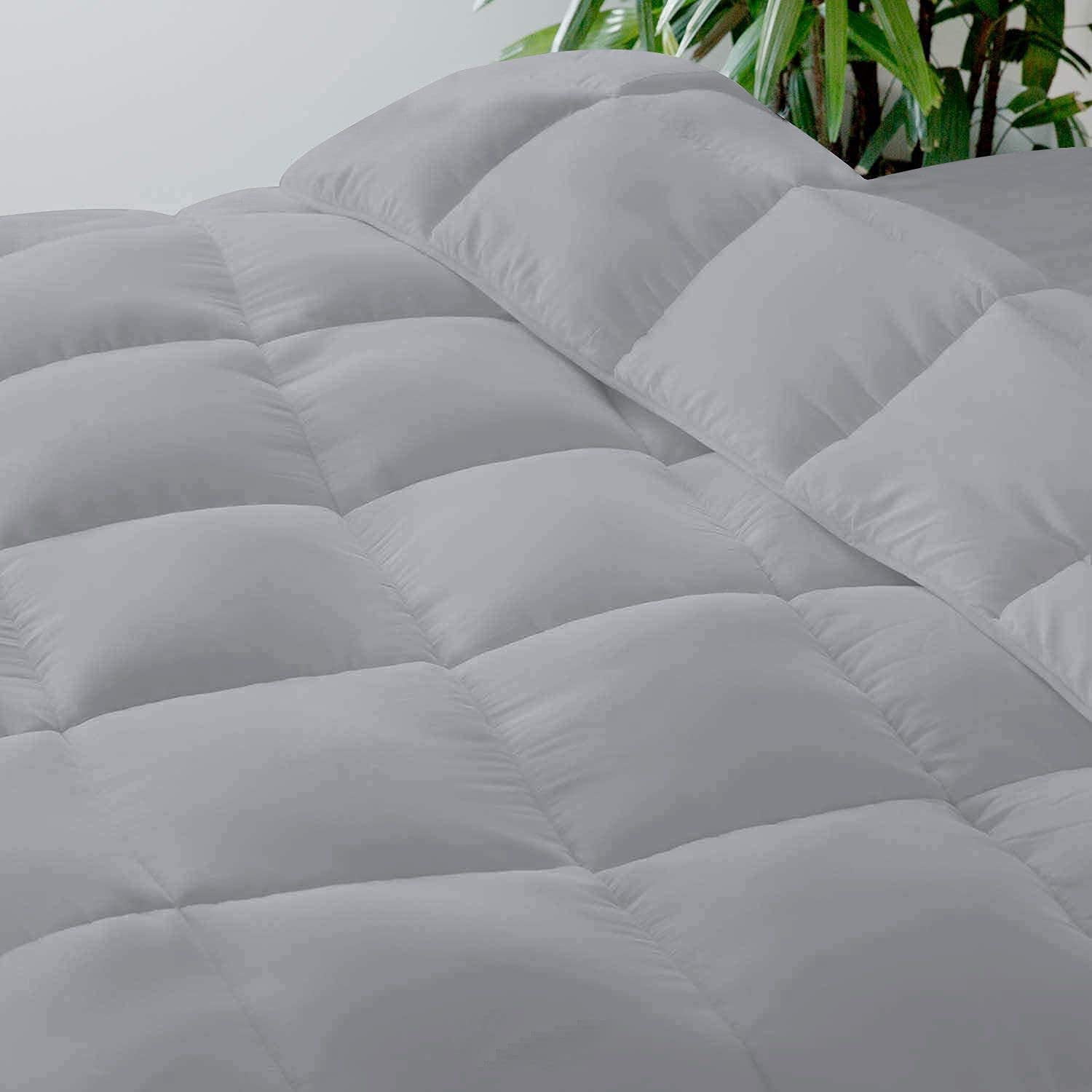 Roch Linen Lightweight All Season Down Alternative Comforter - 100% Cotton and Soft Quilted Duvet Insert, Cooling Comforter for Warm Weather/Hot Sleepers -(Full/Queen, Silver Grey)