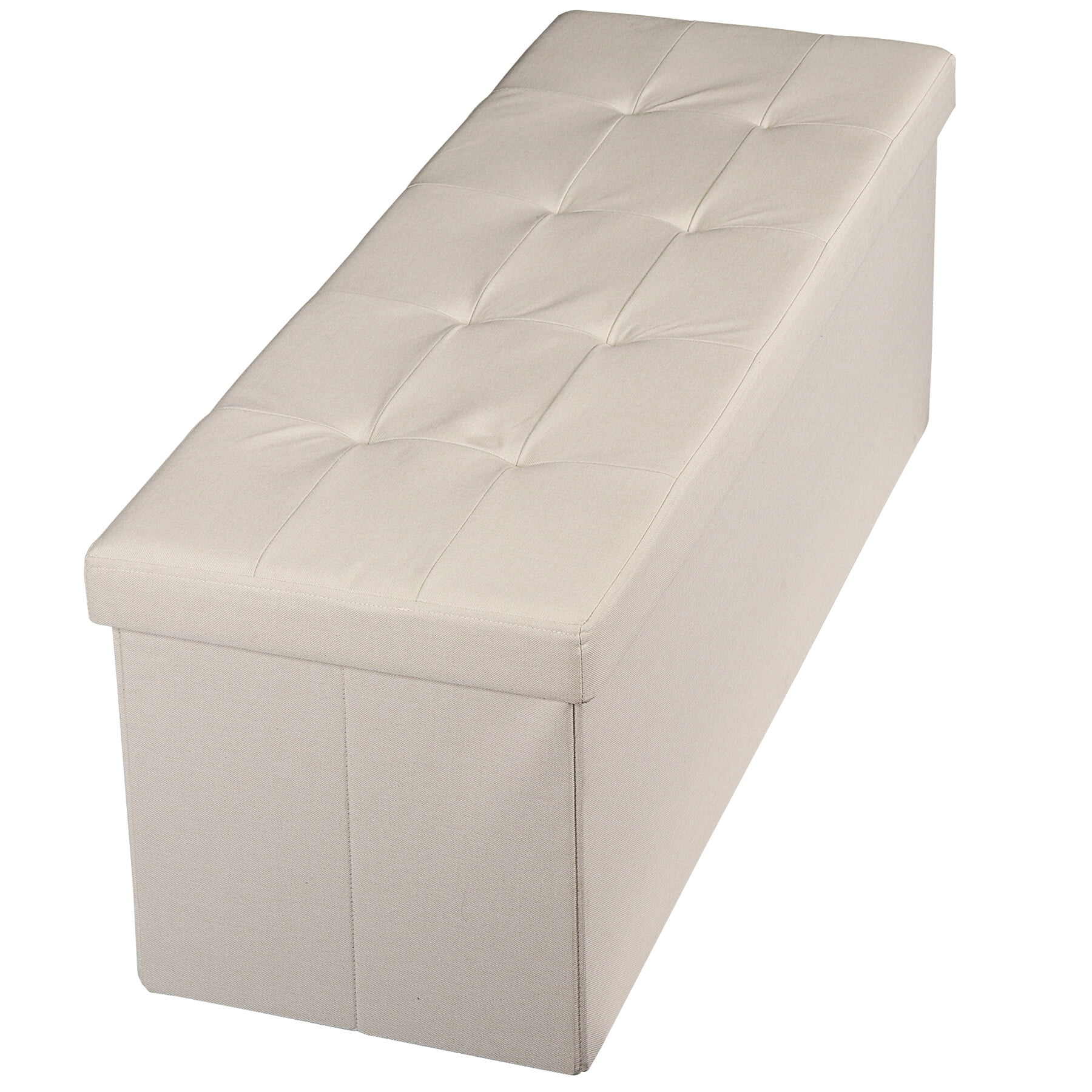 HomGarden 43'' Linen Storage Ottoman Bench, Foldable Footrest Stool W/ Divider, Cream