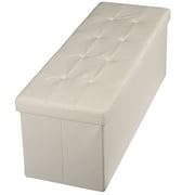 HomGarden 43'' Linen Storage Ottoman Bench, Foldable Footrest Stool W/ Divider, Cream