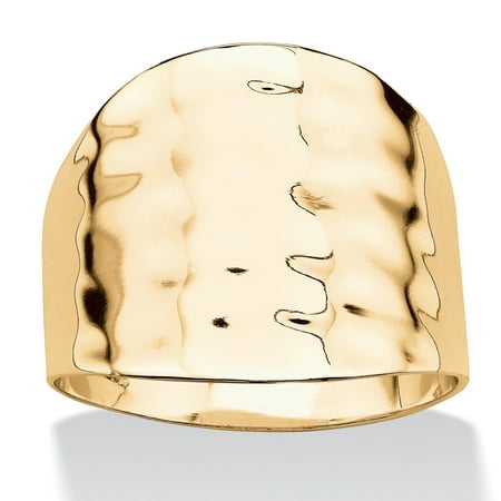 - 14k Yellow Gold-Plated Hammered Cigar Band Ring