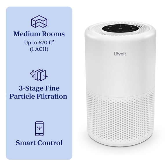 Levoit PlasmaPro® 200S-P 670 Sq Ft 3-Stage Filtration for Bedrooms and Offices Smart Air Purifier, White