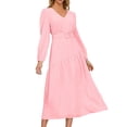 thumbnail image 1 of TJAZFJPA Robe Rouge Aguichant pour Femmes à Col en V, Couleur Unie, Robe à Lacets, Robe Ajustée Couleur Unie, Robe à Manches Bouffantes, Robes à Manches Longues, 1 of 5