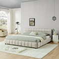 thumbnail image 4 of Newest King Upholstered Storage Bed with Drawers, Modern Low-Profile Platform Bed Frame with Headboard, Chenille Fabric, Beige, 4 of 10