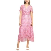 Laundry V-Neck Short Tie Sleeve Tie Waist Multi Print Mesh Dress-PLAYFUL FLORAL / 12