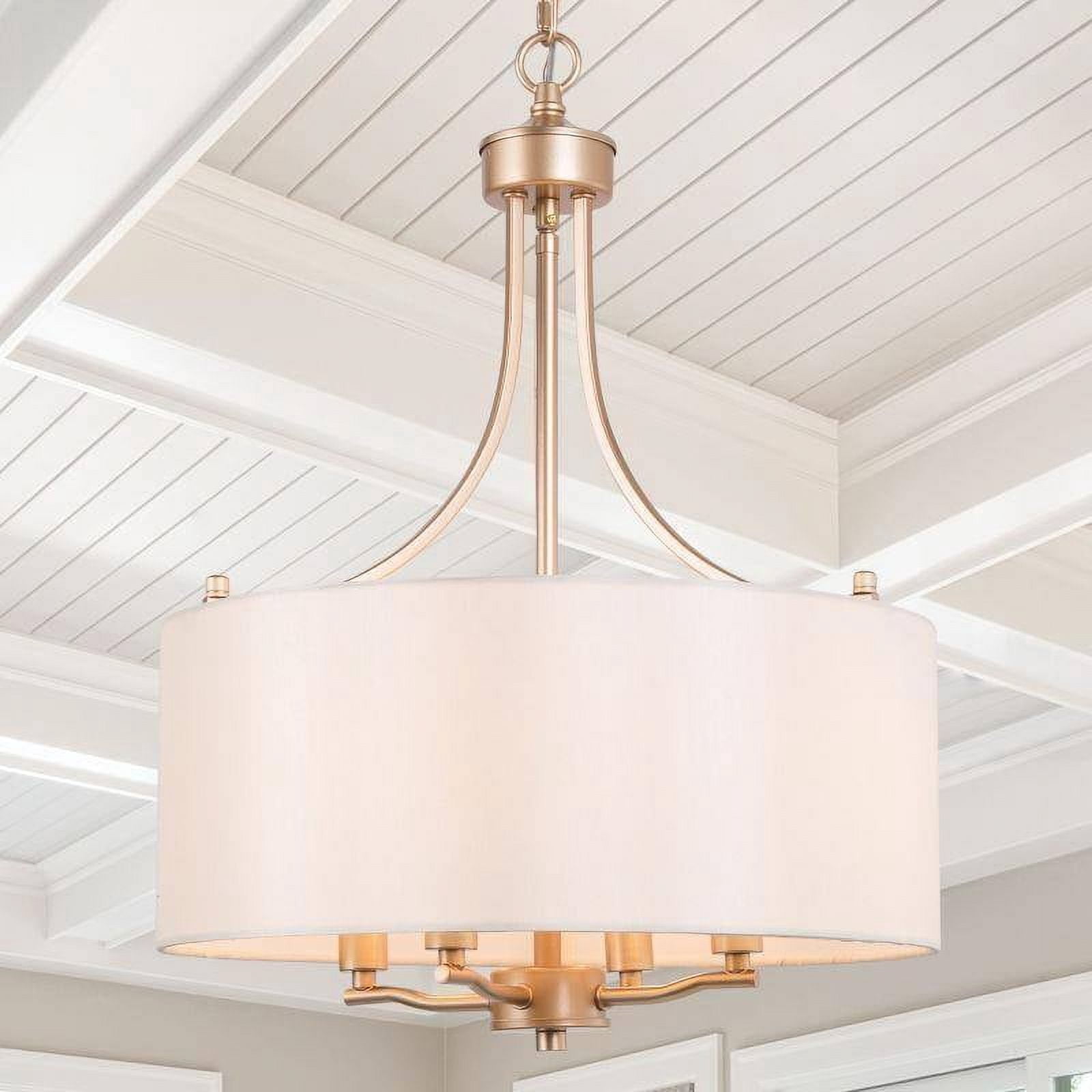 LNC 4-Light Matte Gold Drum Chandelier with Fabric Shade for Kitchen Island