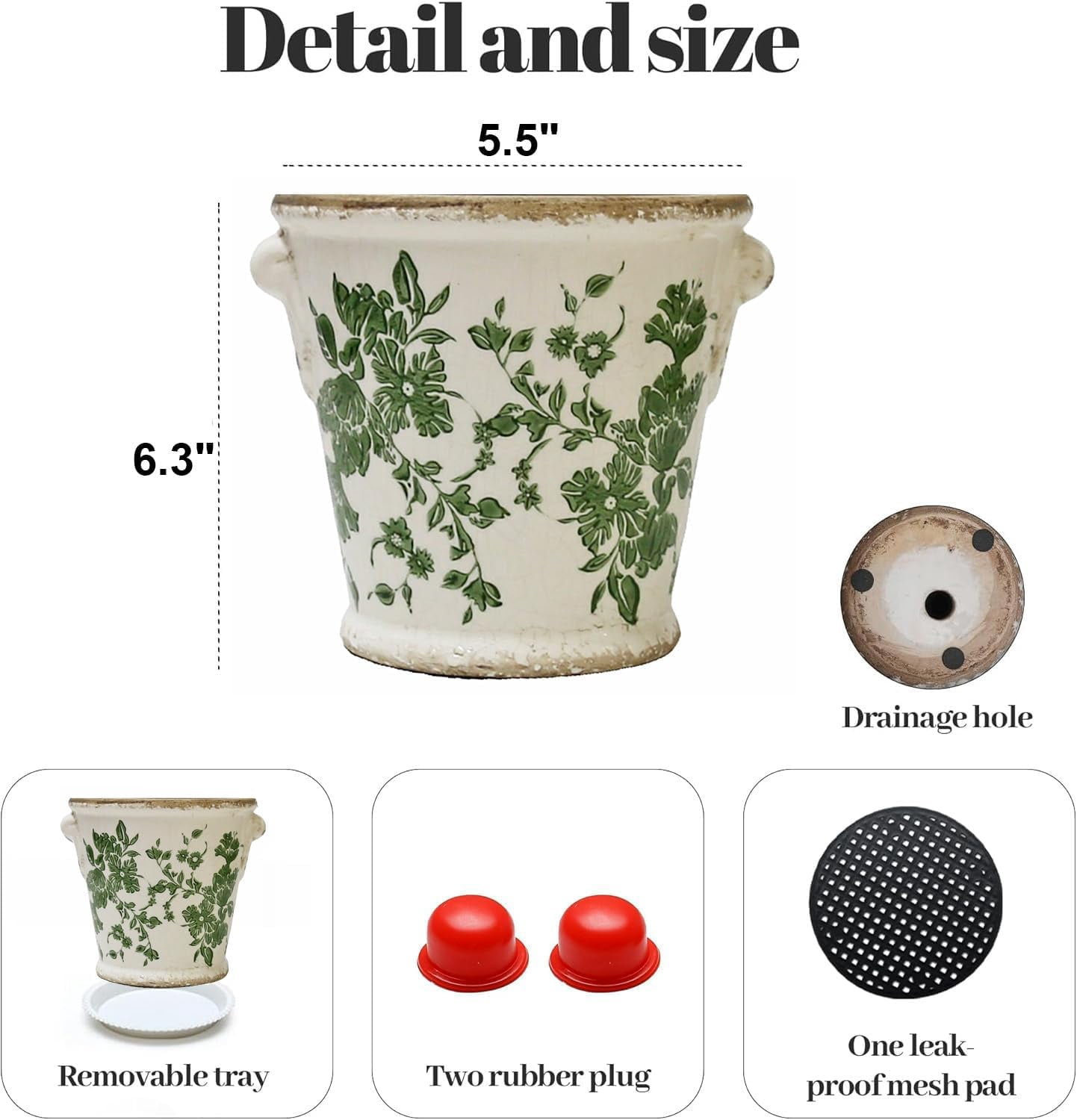 Vintage Planter Flower Pot Rustic Container with Handle Ceramic Ice Crack Plant Pot with Drainge Hole Decorative Planter for Indoor and Outdoor Tuscan Decor Vase Gardening Gift (Blue)