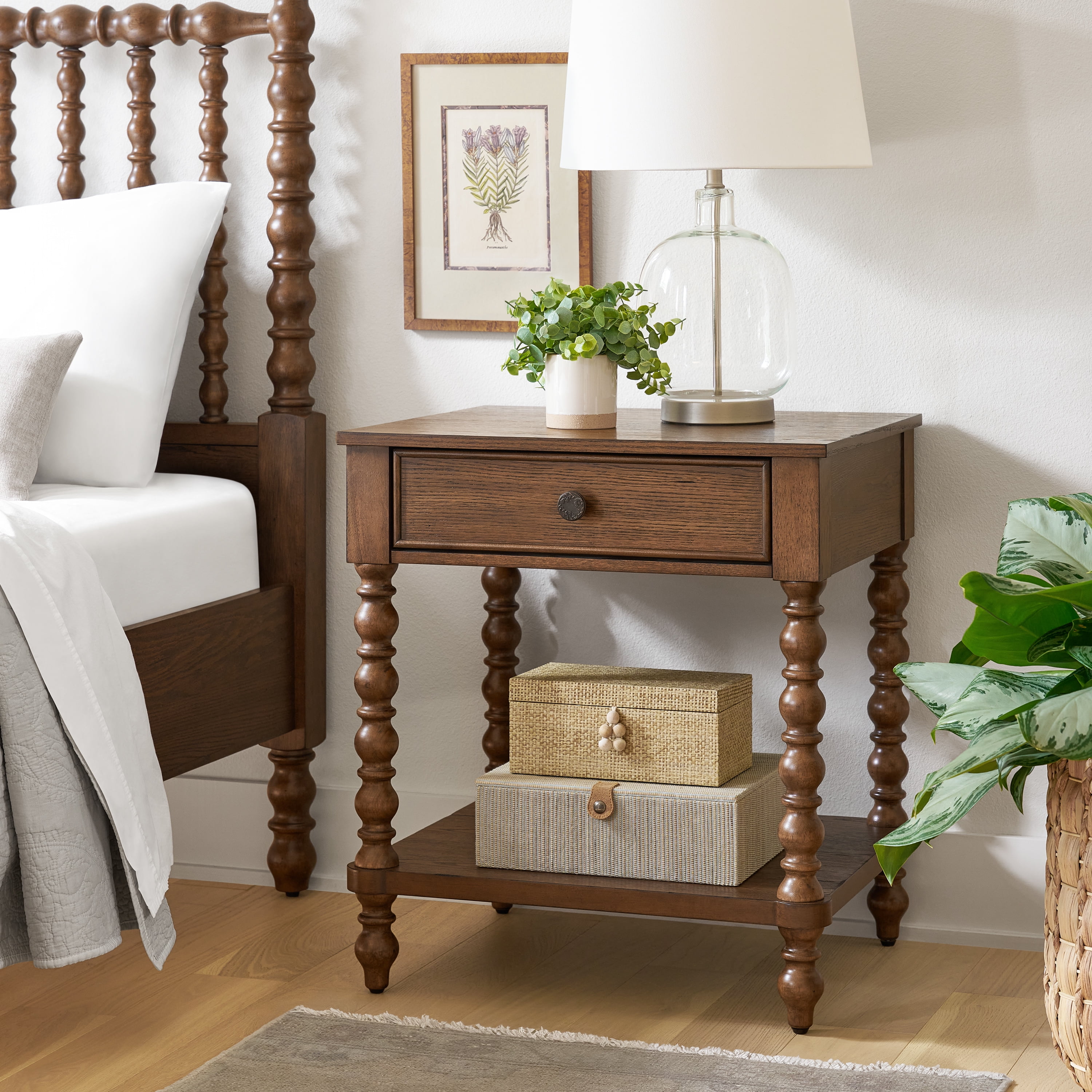(2 pack) The Pioneer Woman Harper Spindle Nightstand with USB Charging Ports, Homestead Brown