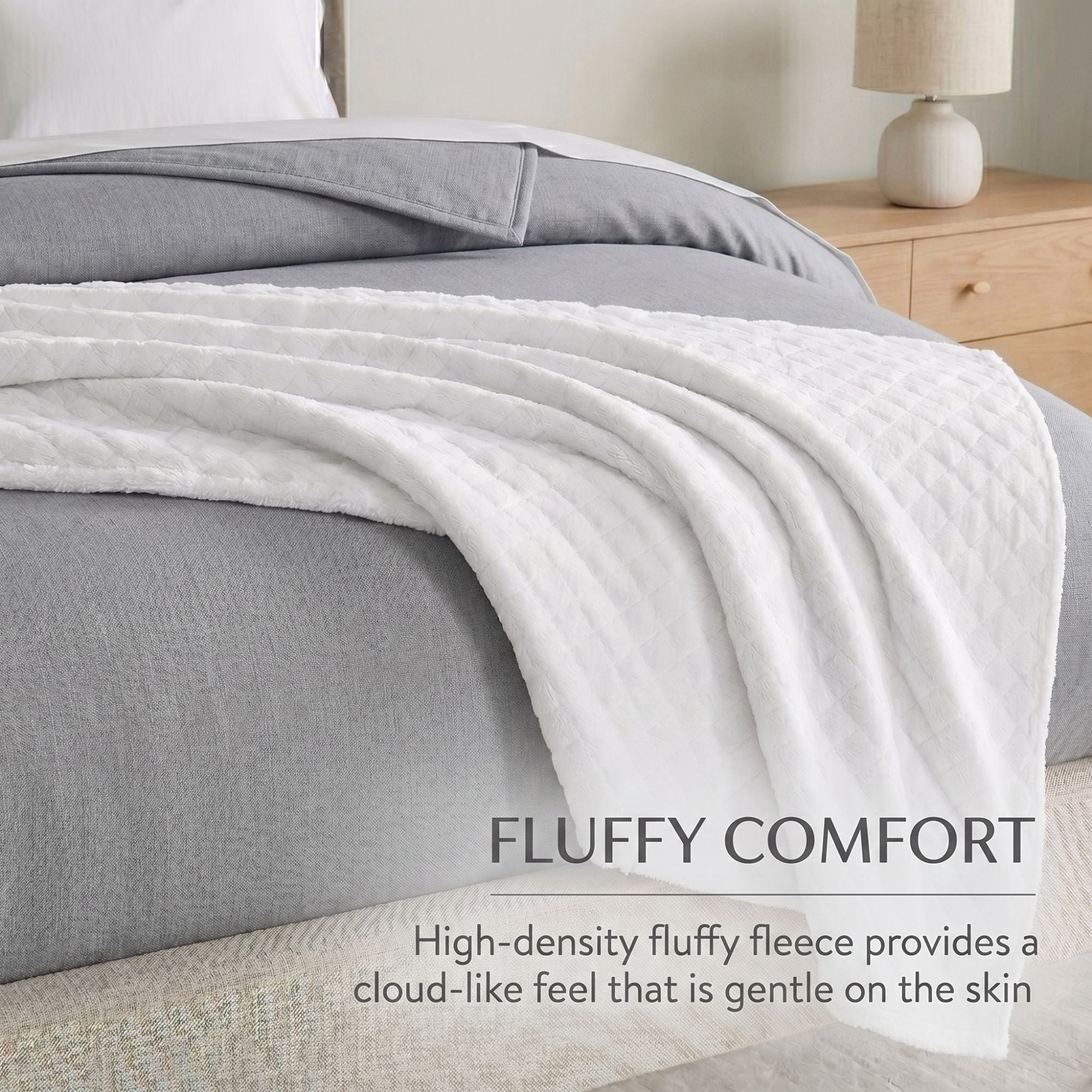 Superior Holly Grid Fluffy Fleece Blanket, King Size, White