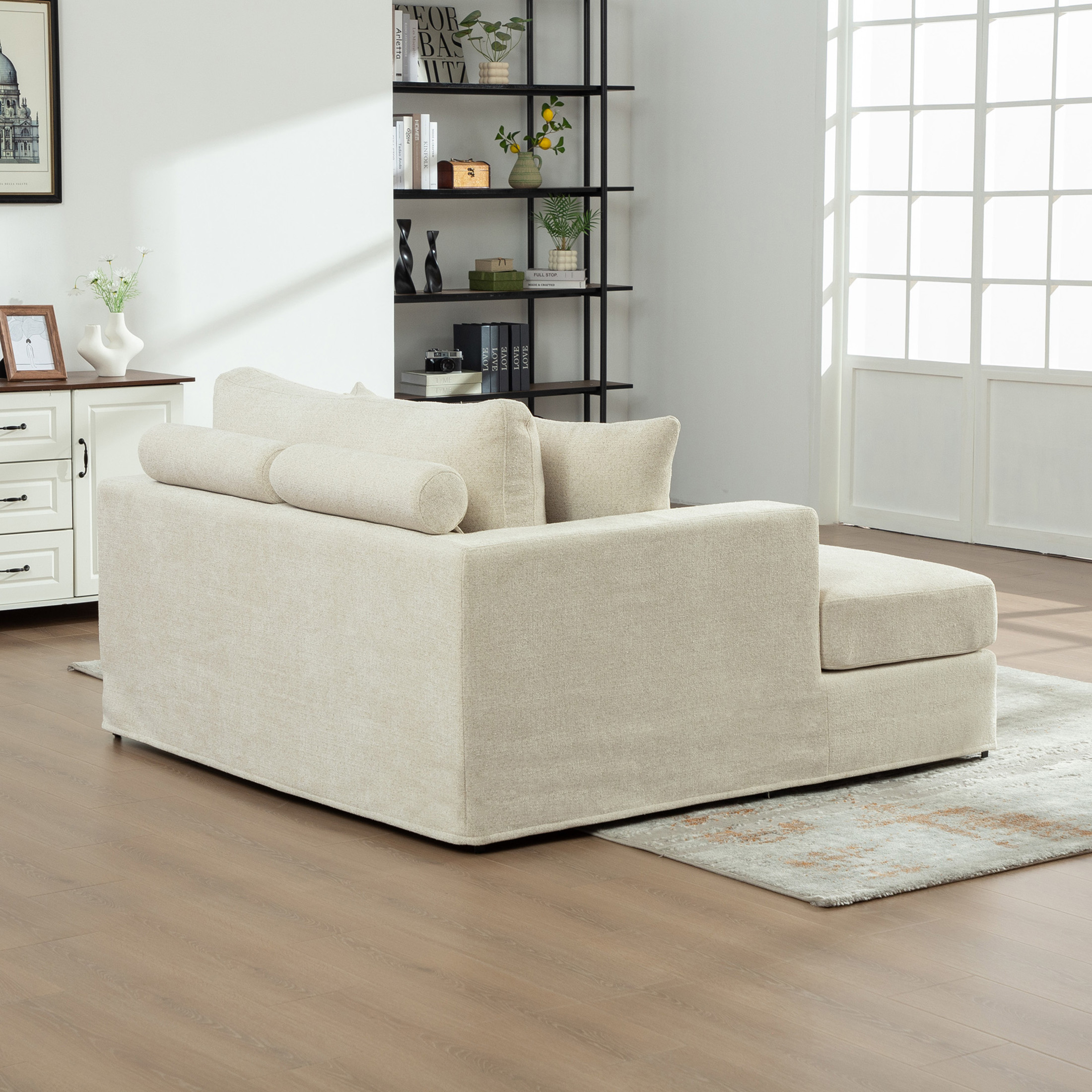 Noble House Auburn 56" Chenille Sofa Bed, Extra Wide Sleeper Chair with Metal Legs for Living Room, Apartments, Beige