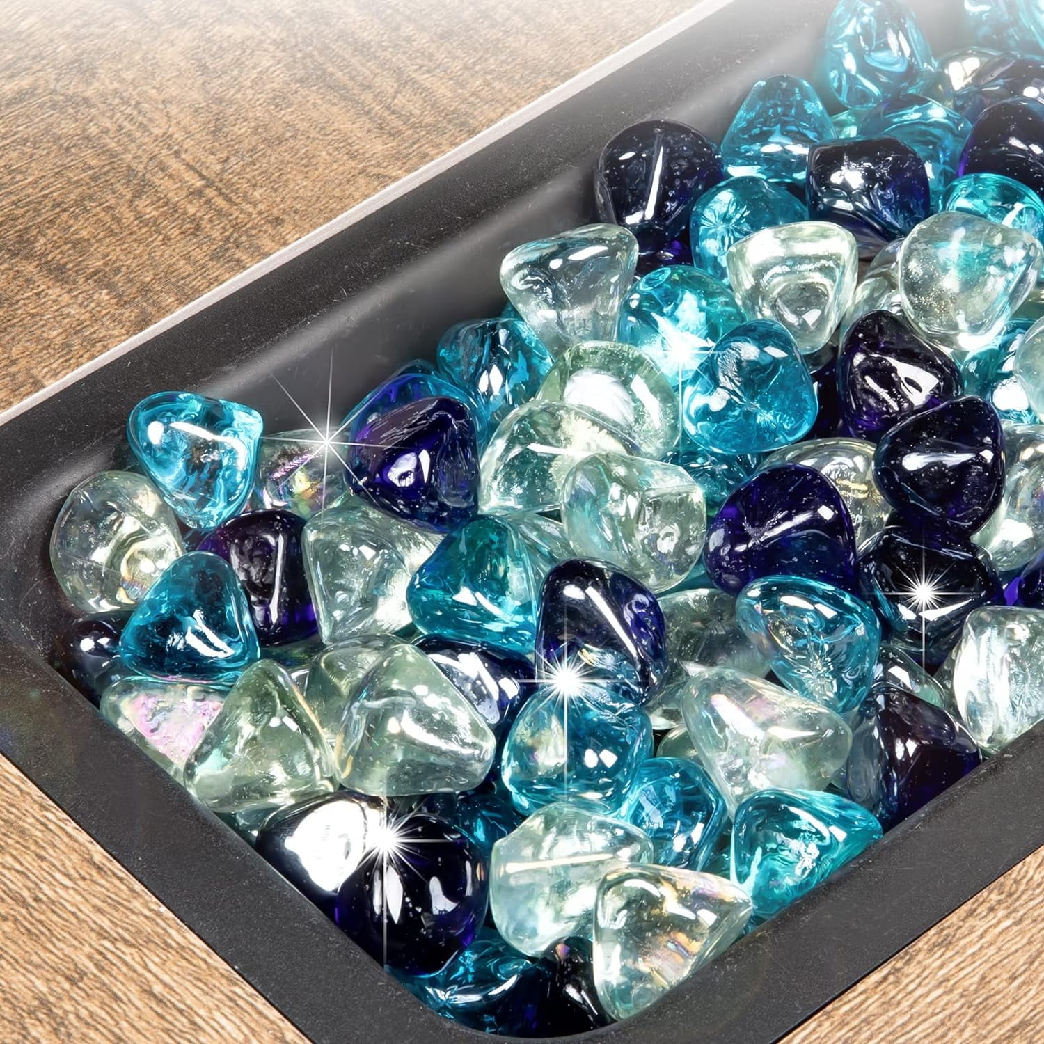Lechloris Blue Mixed Flat Glass Marbles (2Ib Pack),Flat Glass Beads for  Vases, Glass Gemstones - Vase Filler, Aquariums, Fire Glass Beads for Fire