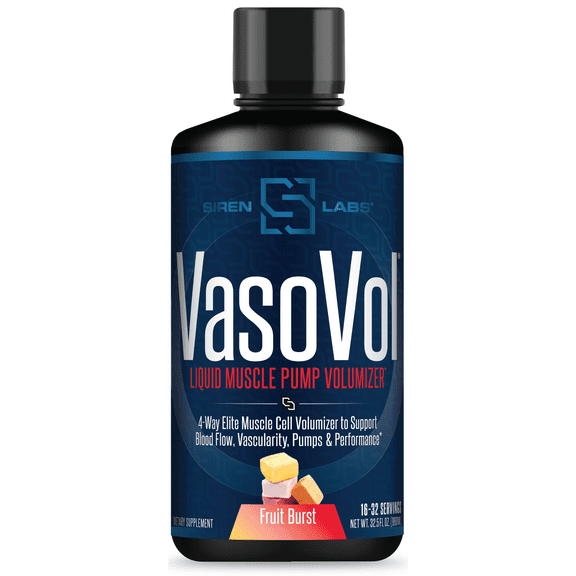 Siren Labs Vaso-VOL Liquid Muscle Pump Volumizer with Agmatine Sulfate - Pre Workout For Men To Take Your Workouts To The Next Level with Vascularity and Performance (Fruit Burst)