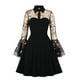 thumbnail image 2 of Vestido de cóctel oscilante de fiesta con bordado de mariposa sólido de malla con botones y cuello vuelto con mangas acampanadas a la moda para mujer Fridja  NMB490, 2 of 7