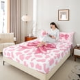 thumbnail image 4 of Homewish Teens Girls Kawaii Ribbon Bowtie 4-Piece Full Size Sheets,Pink White Bed Sheets,Leopard Print Lightweight Sheet Sets,Luxury Bedroom Decor, 4 of 7