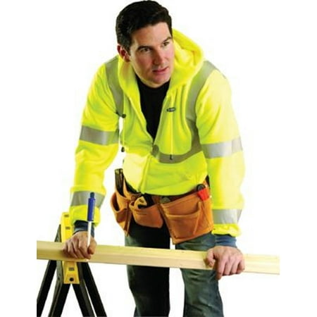 10 Ounce Crewneck Sweatshirt - X-Large Hi-Viz Yellow OccuLux Premium 9.4 oz Wicking Polyester Class 3 Hoodie Sweatshirt With Front Zipper Closure, 3M Scotchlite 2'' Reflective Tape, Whisk-It Treatment, Elastic Cuff And