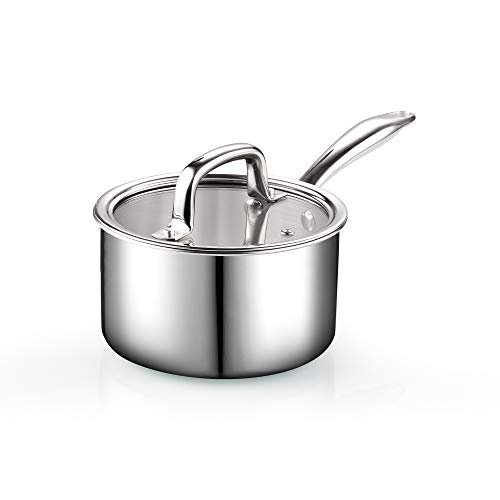 Cook N Home 2679 Tri-Ply Clad Stainless Steel Sauce Pan with Lid, 1.5 Quart, Silver