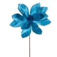 thumbnail image 2 of Vickerman 22" Turquoise Velvet Sheen Glitter Trim Poinsettia Stem, 4 per bag., 2 of 2