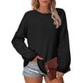 thumbnail image 3 of Chemises à Manches Longues pour Femmes Col Rond Décontracté Tricot Gaufré Tunique Ample Chandail en Molleton, 3 of 7