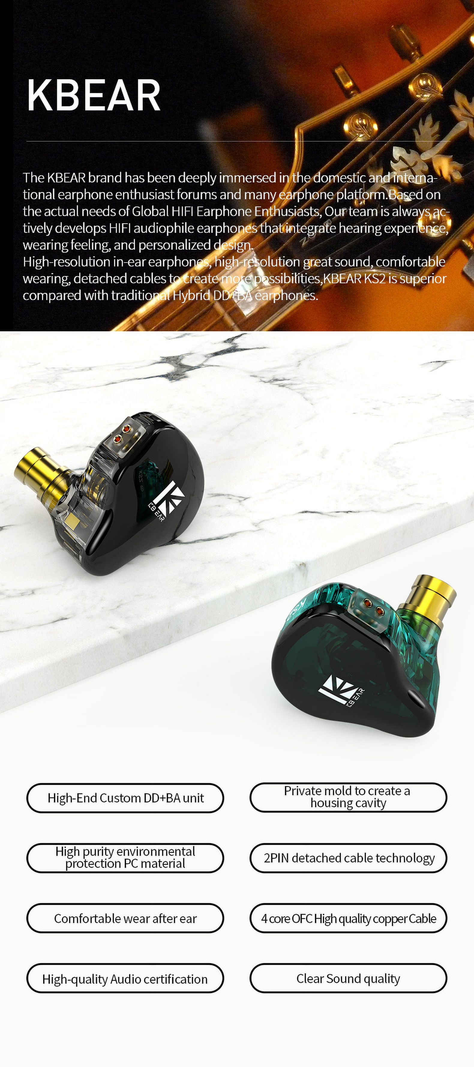 KBEAR KS2 Hybrid DD+BA In Ear Monitor HiFi Earphone Wired Earbuds Sports Gaming Headphone Headset KBEAR KS1 Lark Aurora ks2 IEMs in ear earphone KBEAR iem
